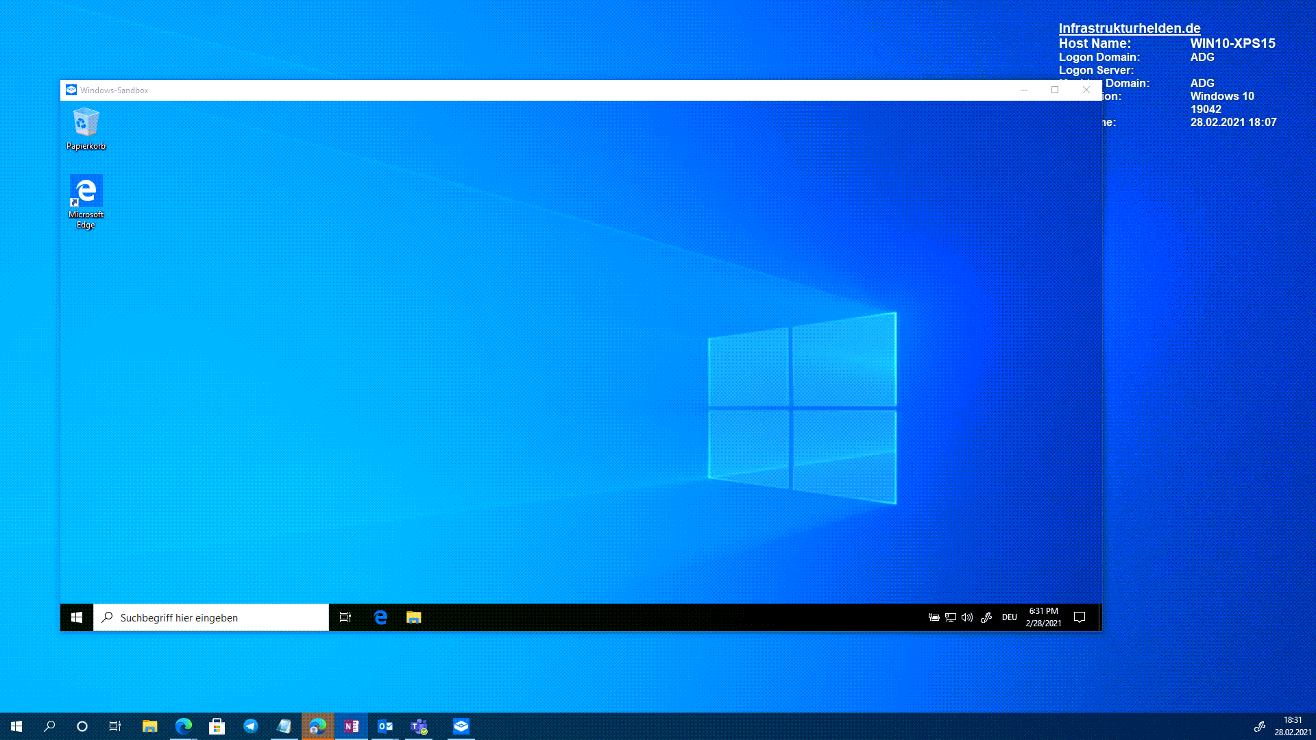 Screenshot Windows 10 Sandbox opened